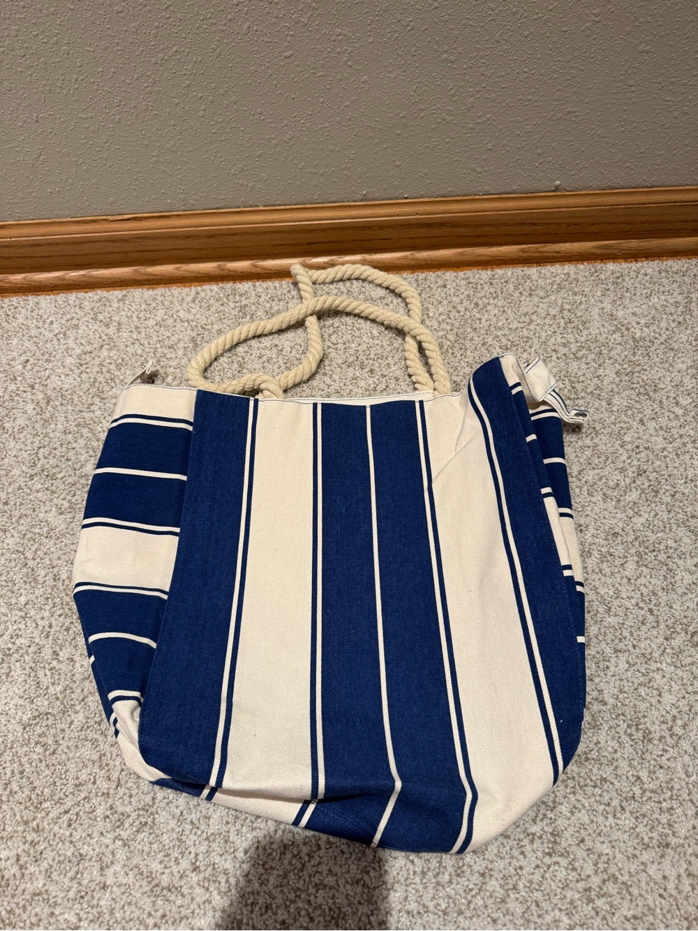 Lancôme Paris Nautical Blue & White Striped Canvas Rope Tote Bag